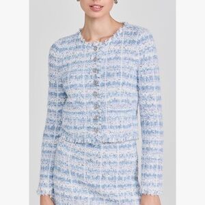 LoveShackFancy Spindle Blue and White Tweed Jacket Cardigan size S